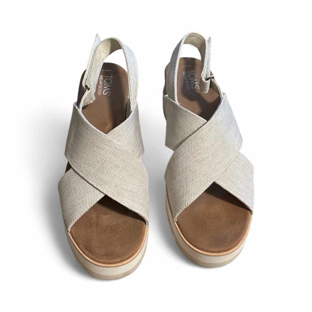 Toms Women's Crisscross Wedge Sandals in Natural Beige